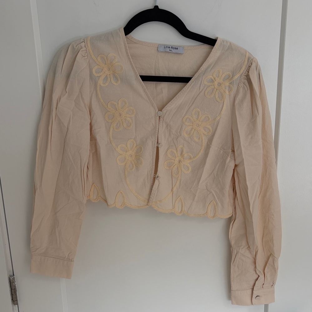 Cream Floral Embroidered Blouse